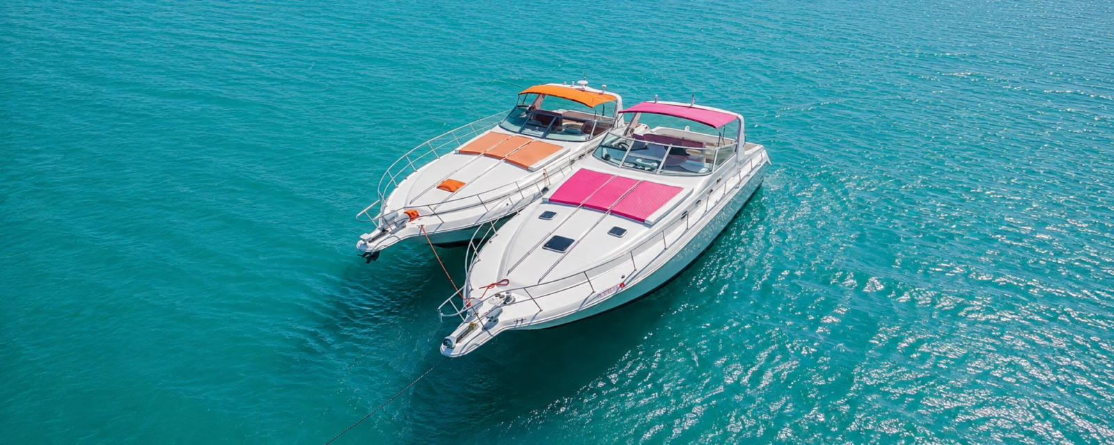 Pink and orange tandem luxury yachts for large Miami charter groups